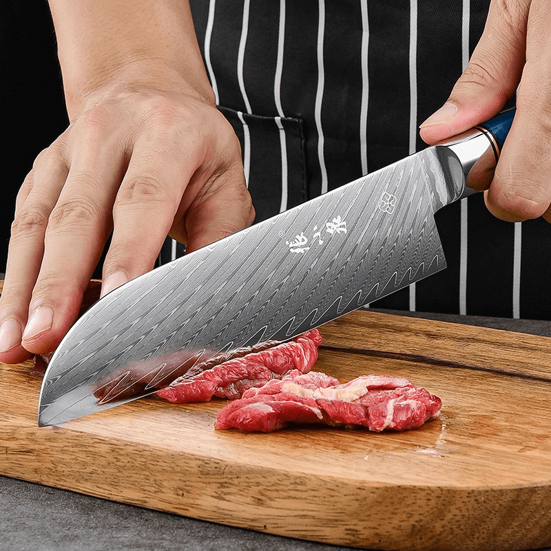 blue damascus steel chef knife