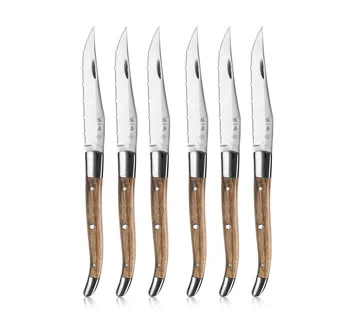 Laguiole Steak Knives Set of 6 with Olivewood Handle