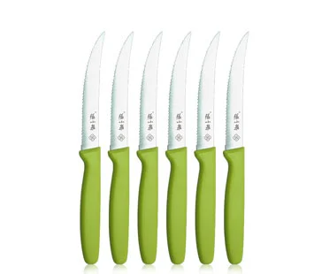 6pcs Steak Knife Set Wavy Edge Blade in Green, Set of 6