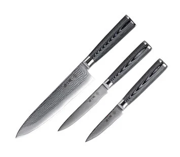 3 Pcs Damascus Knife Set With G10 Handle