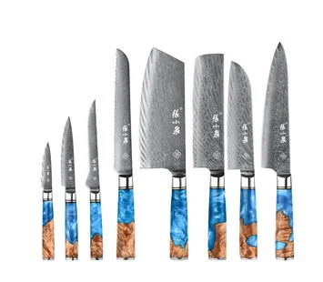 8 Pcs Damascus Kitchen Knife Set With Stablized Handle